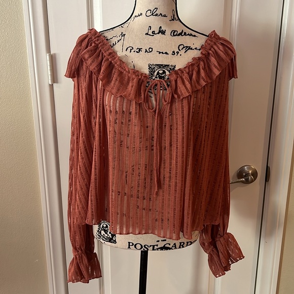 Anthropologie Sheer Striped Crop Blouse. NWT - Picture 2 of 8